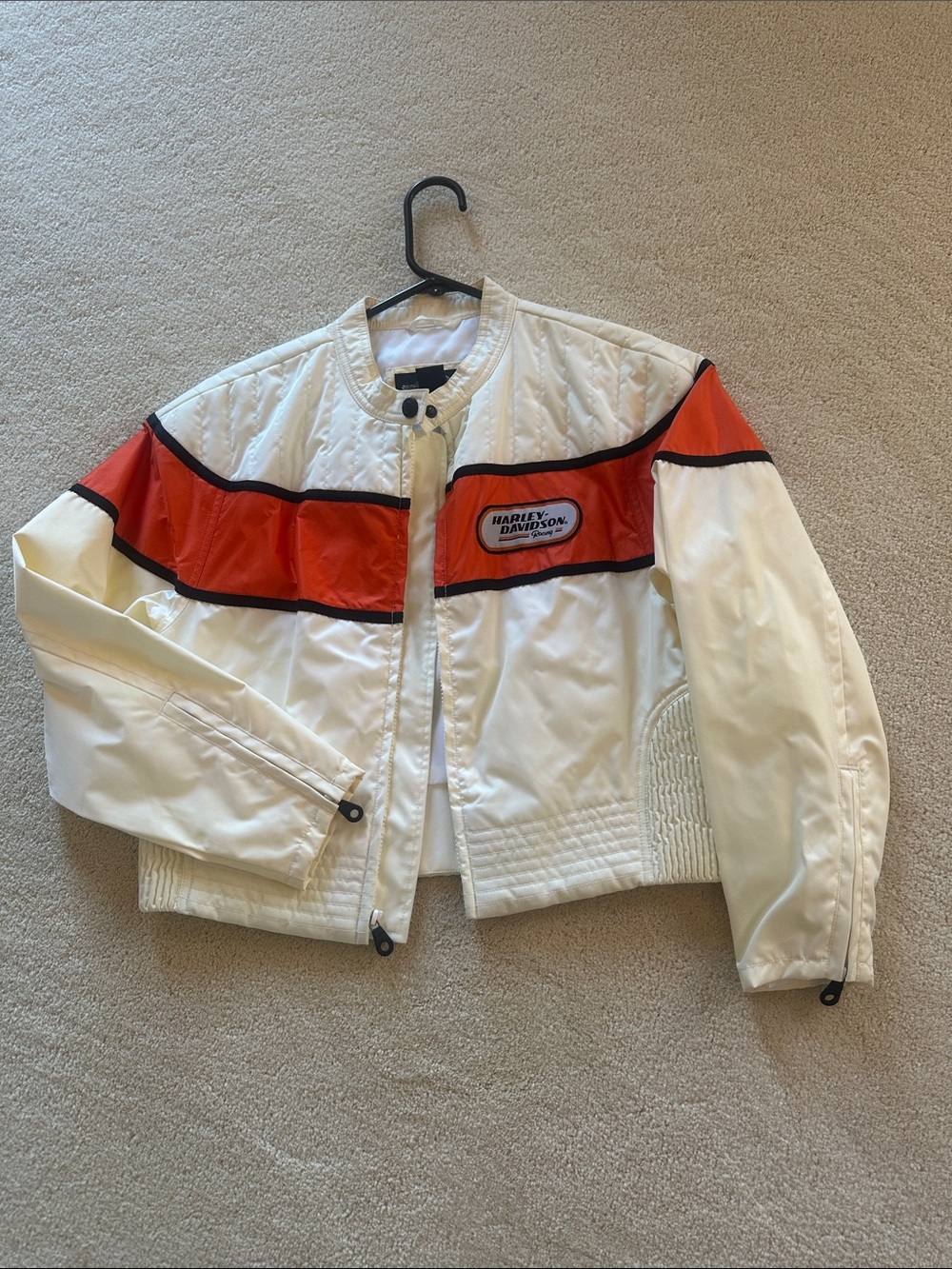 Harley-Davidson White and Orange Quilted Lightweight Riding Jacket